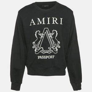Amiri Black Passport Embroidered Cotton Knit Sweatshirt S